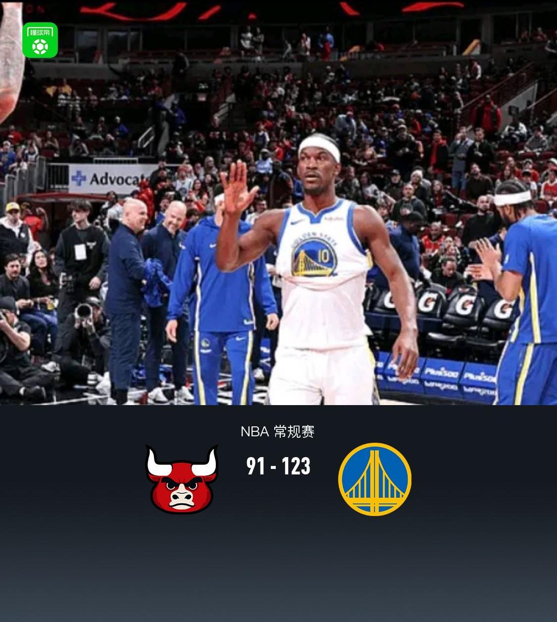 勇士背靠背123-91大胜公牛,巴特勒复出19+8+6,波杰姆斯基21+8+7