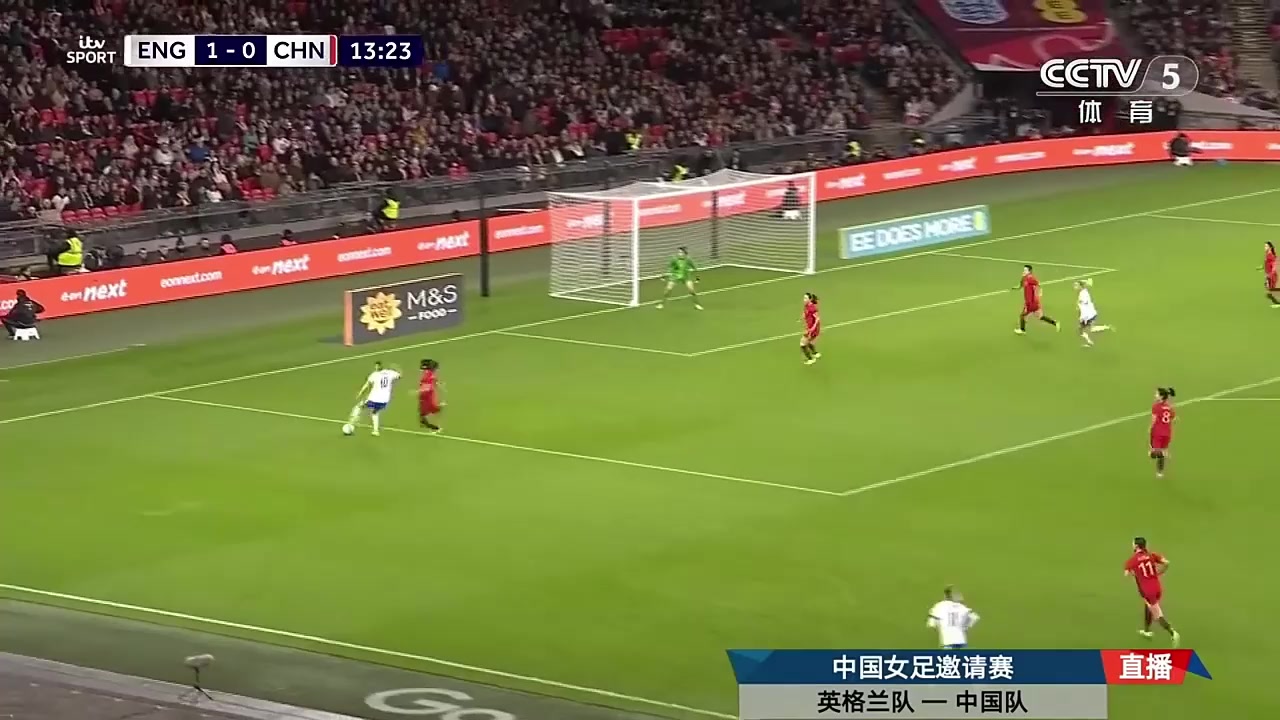 中国女足0-2落后英格兰女足图恩扣过防守助攻米德破门梅开二度